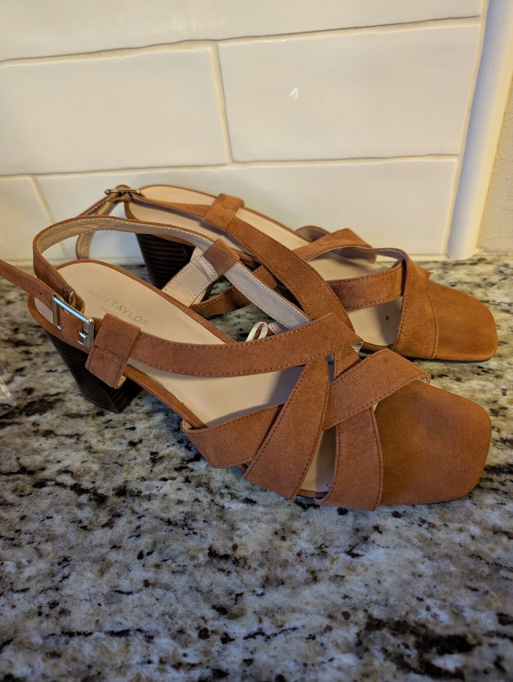 Ann Taylor Factory Camel Brown Fall Strappy 3 inch Heel Sandals Size 8M